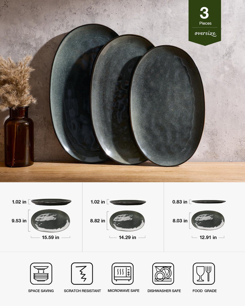 Serving Platters Set of 3 Sizes - Oval, Deep Forest