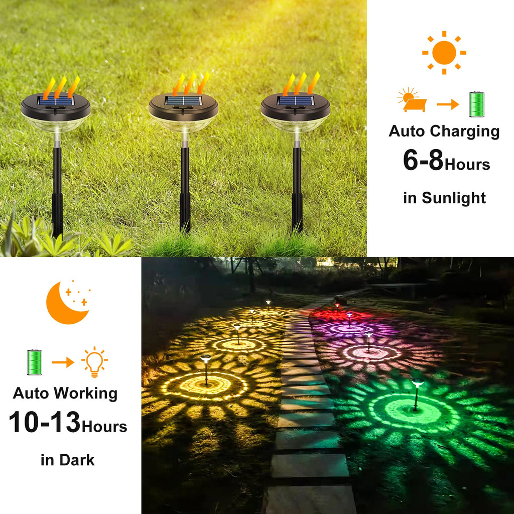 8 Pack Solar Pathway Lights, Multicolor & Warm White LED, IP67 Waterproof, Outdoor Garden Yard Lawn Landscape