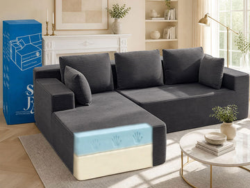 98" Cloud Sectional Boneless Couches, Modular L Shaped Sofa with Left Facing Chaise, Dual-Layer Foam, Corduroy