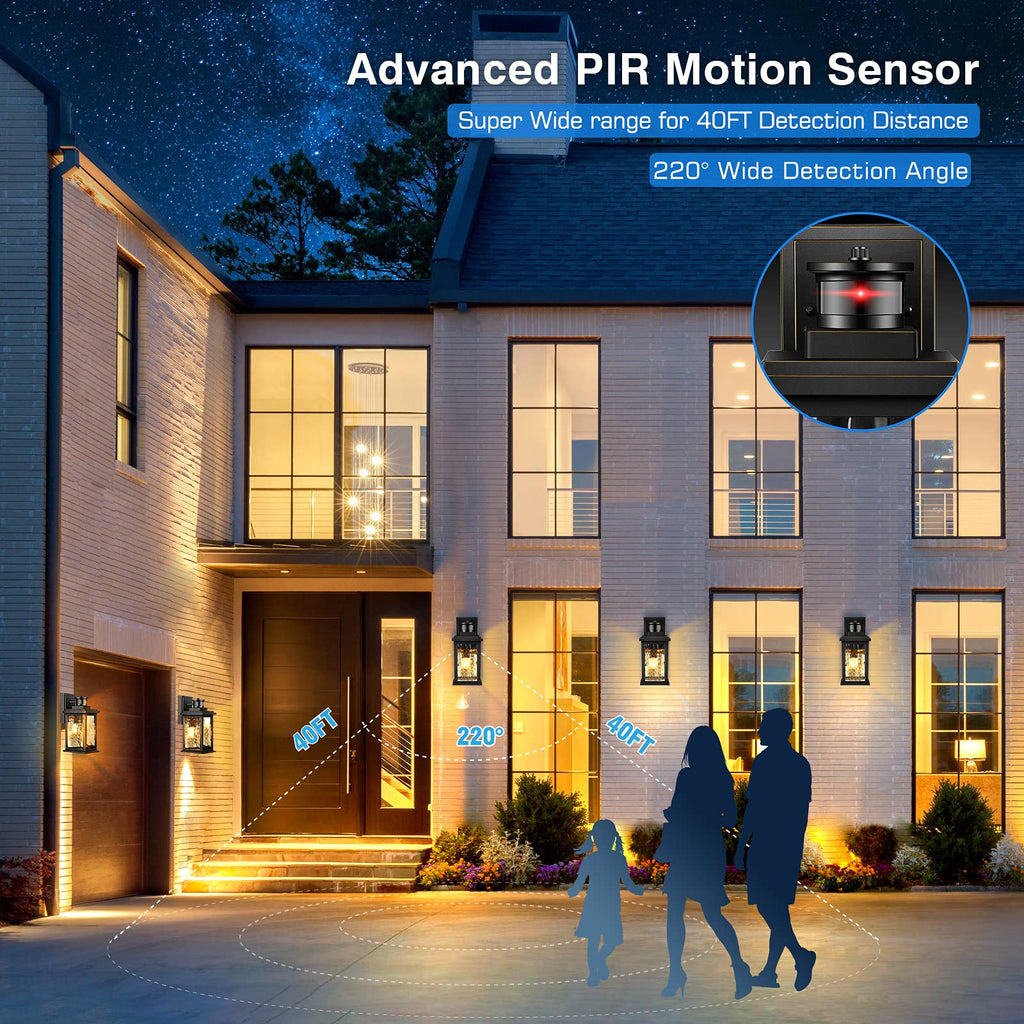 Motion Sensor Outdoor Light Wall Mount, Black Exterior Light Fixture
