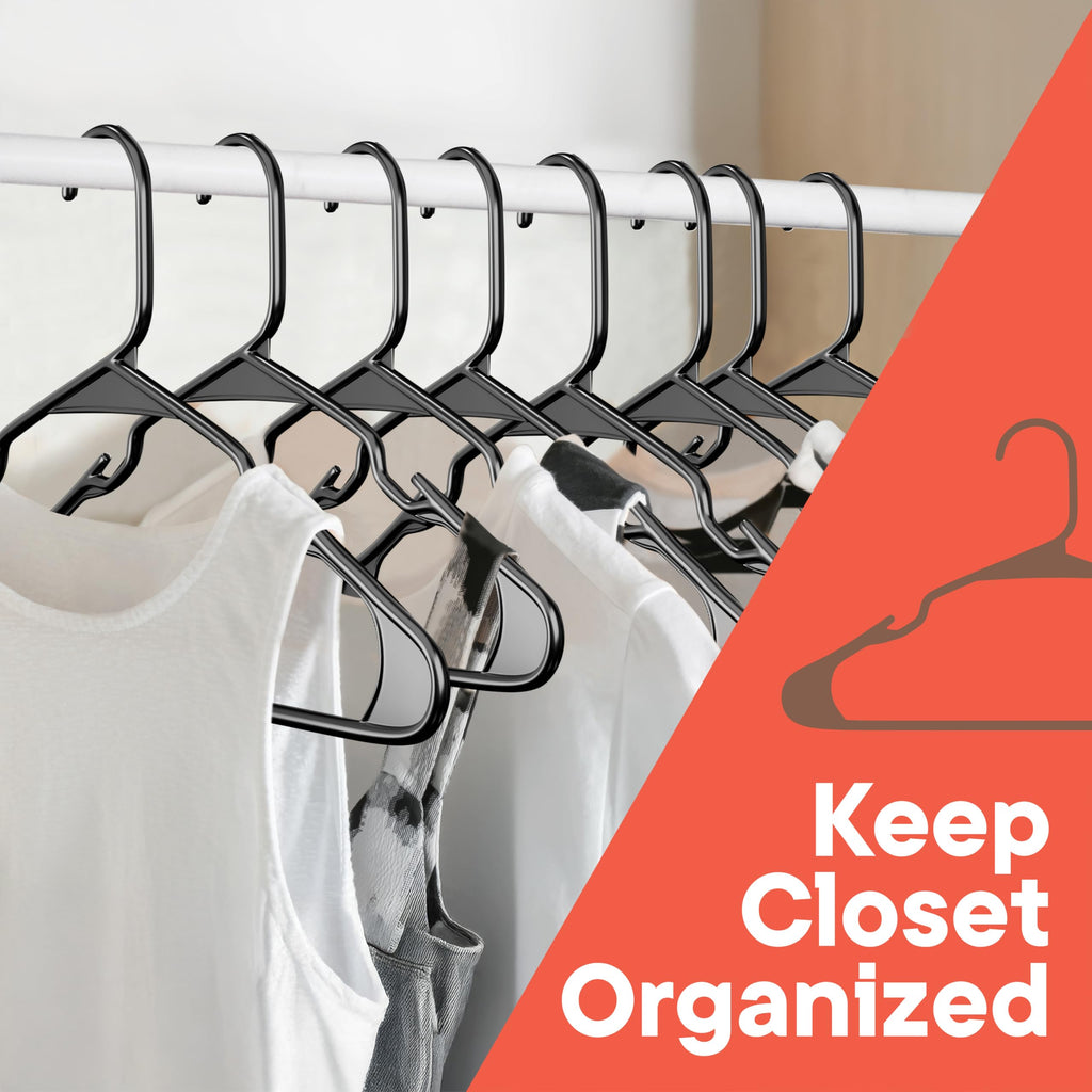 Black Plastic Hangers 50 Pack- Heavy-Duty Plastic Hangers Slim and Space-Saving, Durable and Lightweight PP with