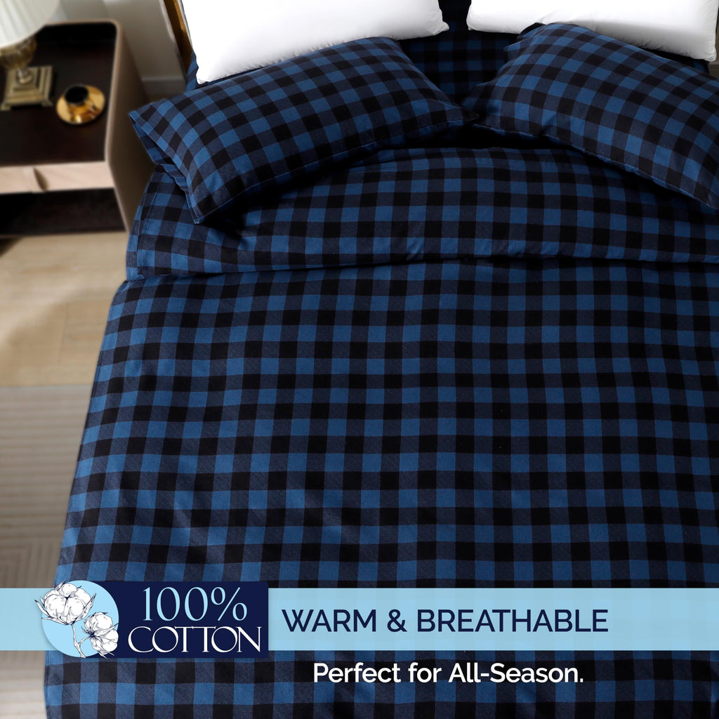 Soft 4-Piece 100% Turkish Cotton Flannel Sheet Set - Premium Quality, Deep Pocket Fitted Sheet, Ultra Soft, Cozy Warm
