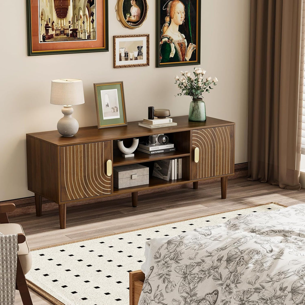 47" TV Stand for TVs up to 55 Inch, Entertainment Center with Storage and Adjustable Shelves, Modern Media Console