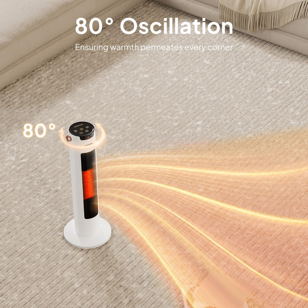24IN Electric Space Heater w/Remote & APP Control, 1500W Portable Tower Heater w/Oscillating for Indoor Use, Timer