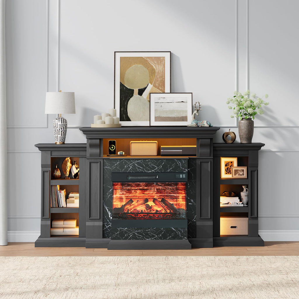 72" Electric Fireplace TV Stand w/ 3-Side Glass Heater, Marble Finish