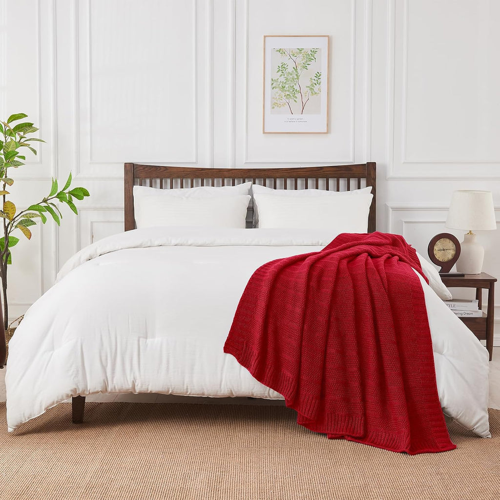 Christmas Red Stripe Knit Throw Blanket 50"x60"