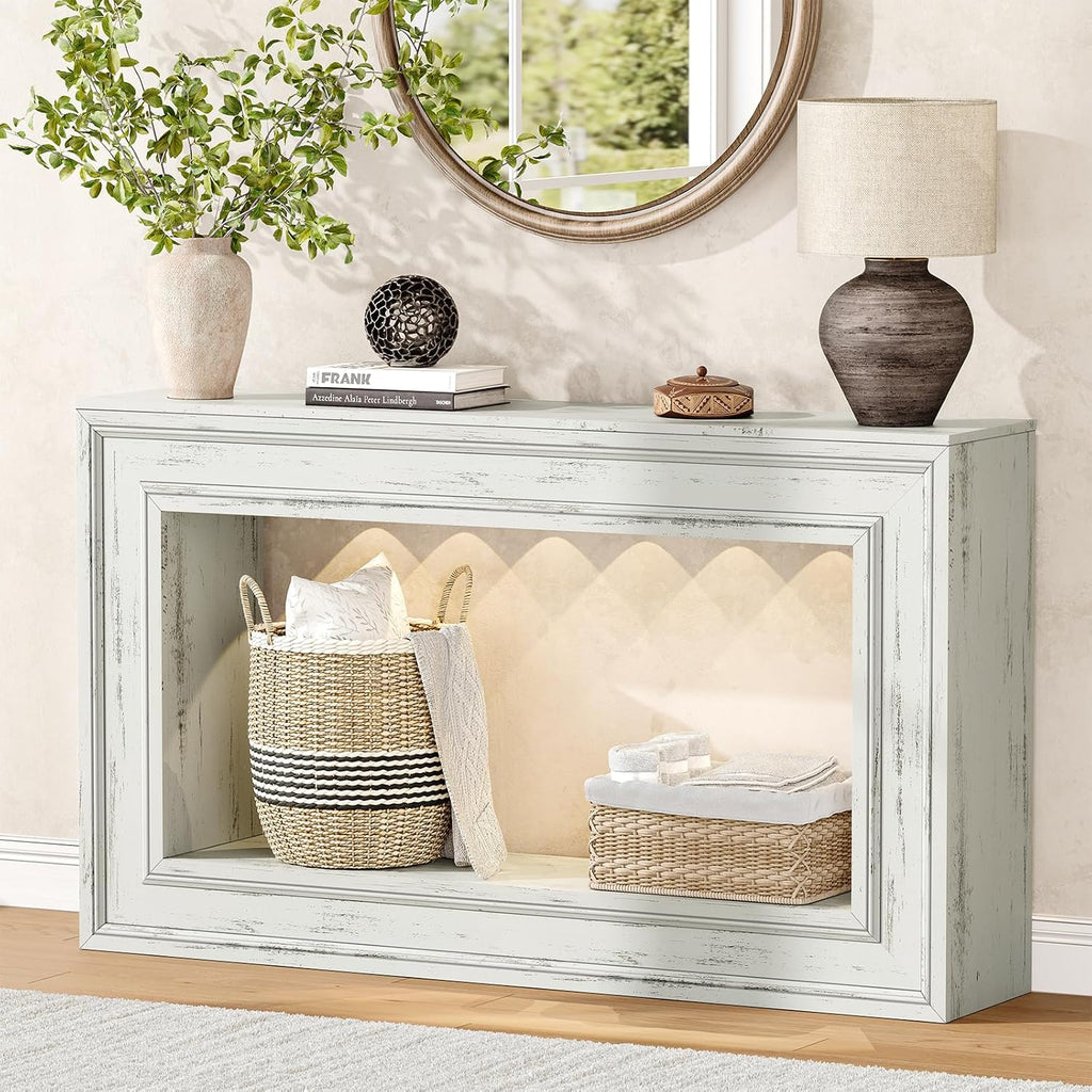 55" Long Console Tables with LED Lights, Narrow Console Tables , 2-Tier Table Behind The Sofa, Modern Hallway Accent