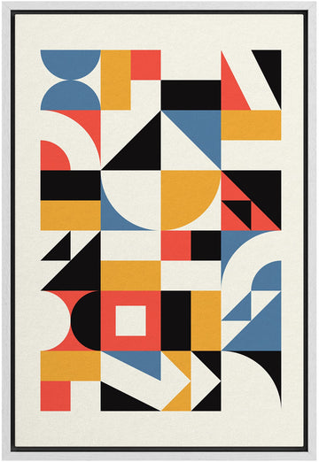 Framed Canvas Print Wall Art Bauhaus Geometric Color Block Pattern Abstract Shapes Illustrations Modern Decorative