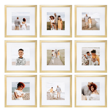 9 Piece Gallery Wall Frame Set, 12x12 in. Matted to 8x8 in. (Gold)