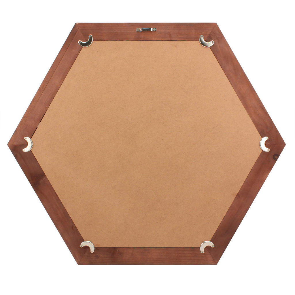 Decorative 24" Hexagon Wall Mirror with Redwood Frame and Attached Hanging Bracket, Decorative Country Rustic Decor