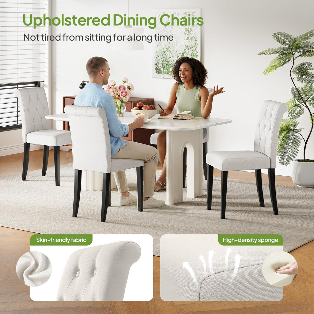 Upholstered Set of 4, Button Tufted Parsons Dining Chair with Solid Wood Legs, Modern Fabric Side Chair /Dining