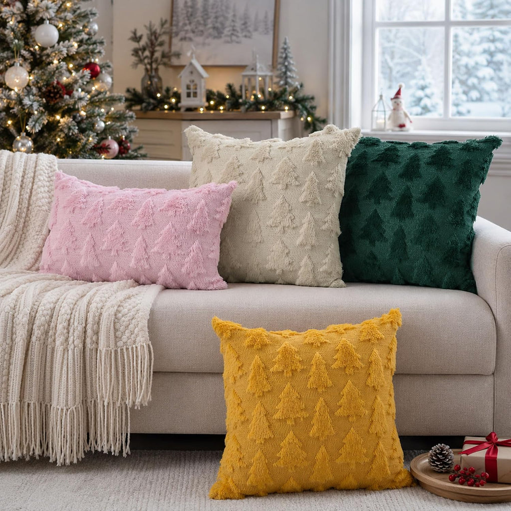 Christmas Tree Pillow Covers 18x18 Christmas Decor Green - Set of 2