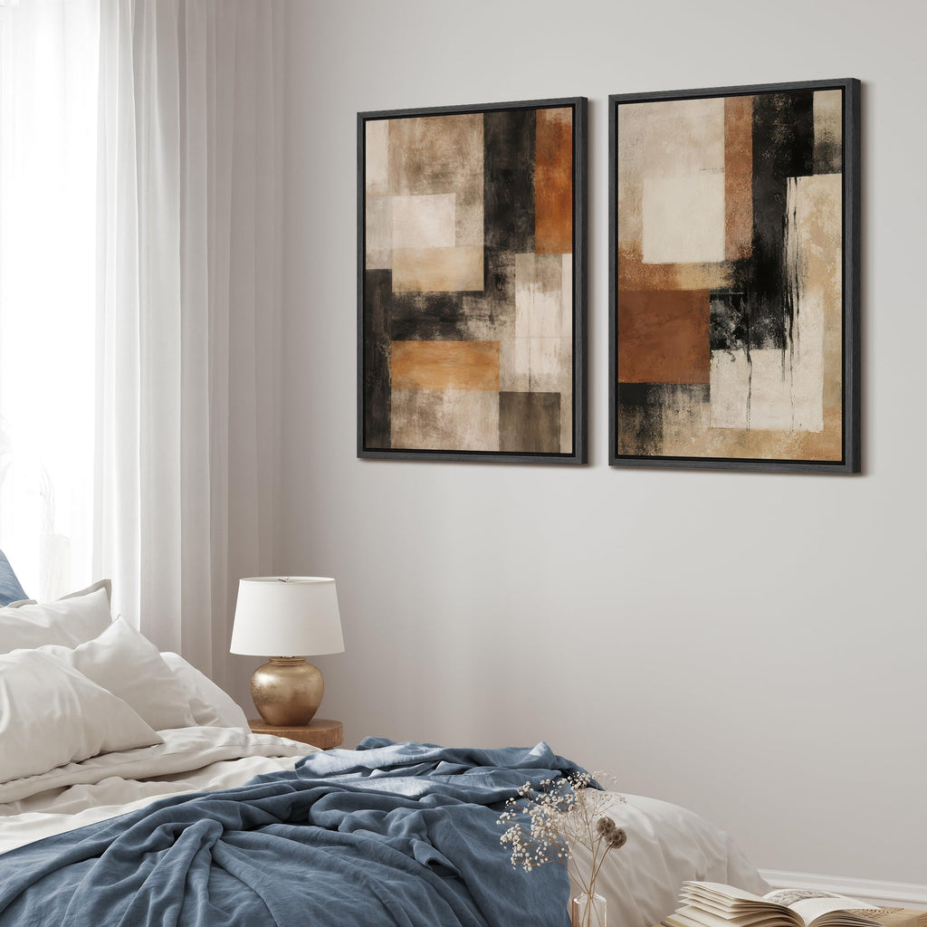 Framed Wall Art Print Modern Neutral Abstract Geometric Blocks Illustrations Modern Art Decorative Bohemian Calm/Zen