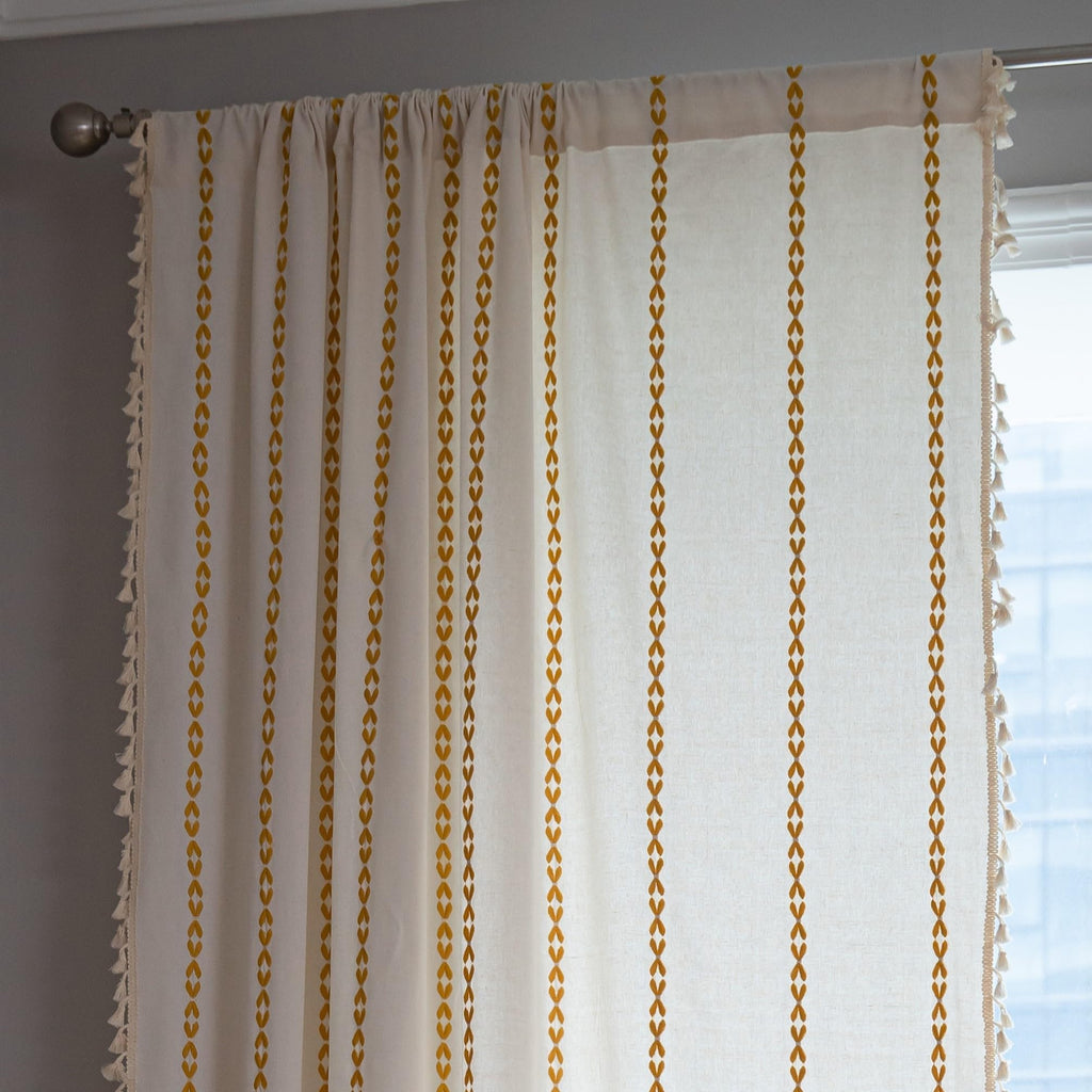 Boho Curtains Bedroom, Semi Blackout Farmhouse Vintage Shabby Chic Tassels Window Treatment Bohemian Embroidery
