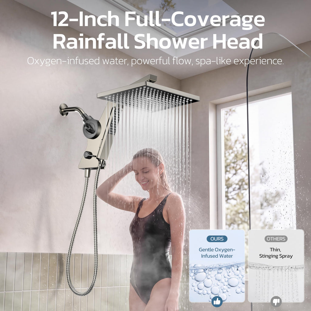 12'' Filtered Rain Shower Head with Handheld Spray Combo Brushed Nickel