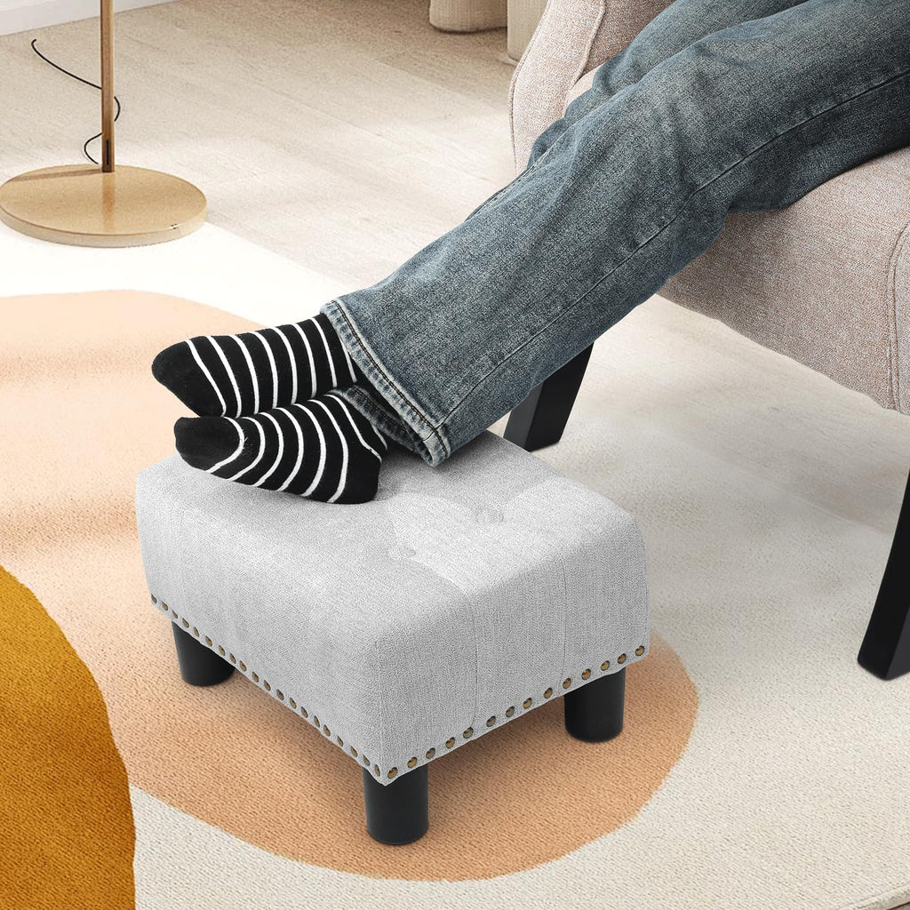 Small Foot Stool Ottoman with Storage, Rectangular Mini Ottoman with Legs Tufted Ottoman Foot Rest Stool Upholstered