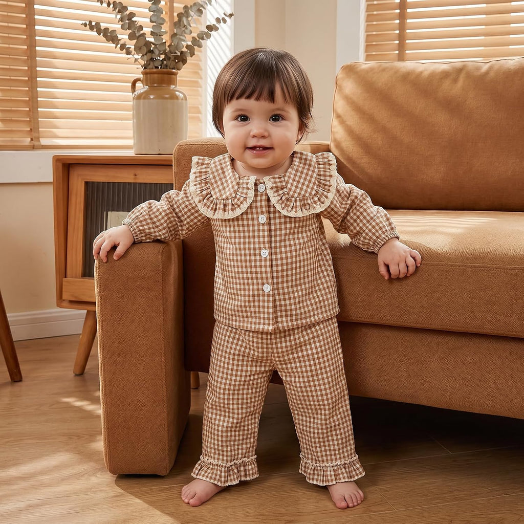 Toddler baby girl fall clothes kids long sleeve shirt pants plaid gingham clothing set girls 2 piece outfits