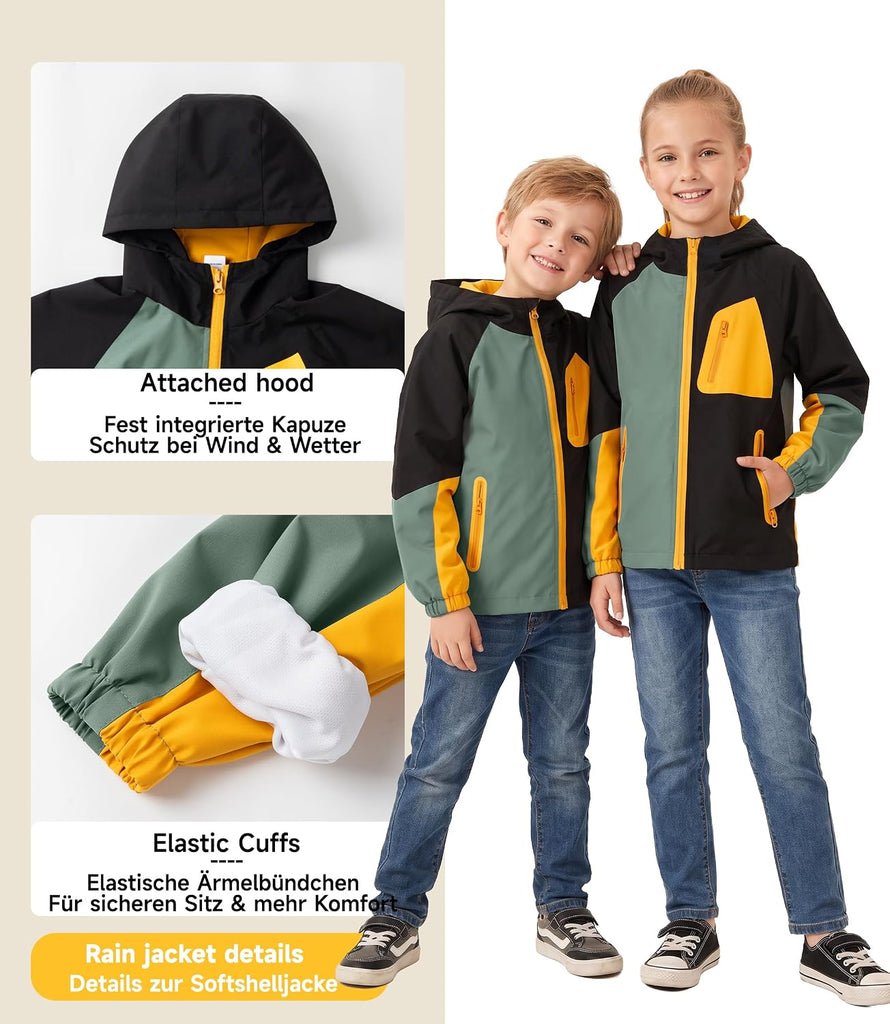 Boys Rain Jacket Waterproof Windbreaker with Hood Mesh Lined