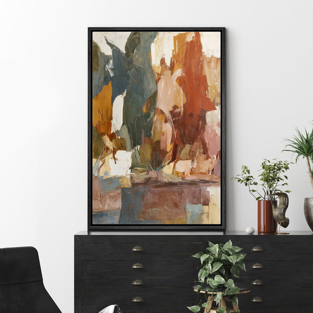 Framed Canvas Print Wall Art Rustic Earth Tone Abstract Impasto Modern Art Contemporary Multicolor Ultra - 24"x36"