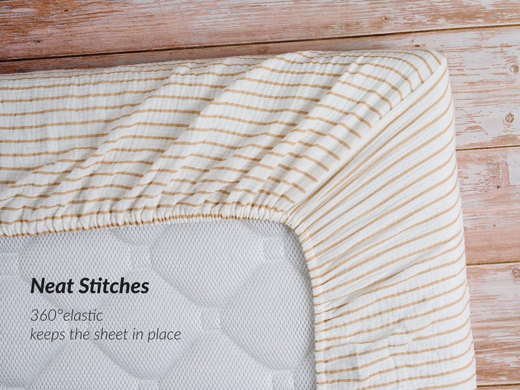 Muslin Fitted Crib Sheet, 100% Cotton, 28"x52", Neutral Stripe