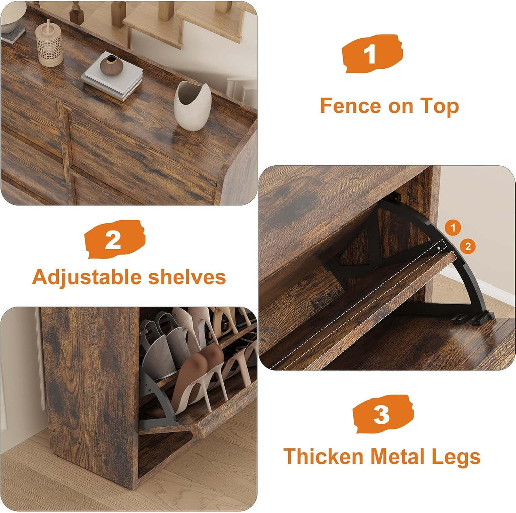 Shoe Cabinet, 6 Flip Drawers, Narrow Freestanding Shoe Organizer with Adjustable and Removable Shelves, Modern Wooden