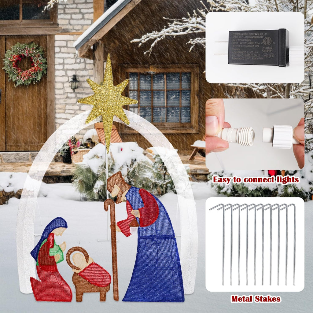 4.5FT Christmas Outdoor Decorations, Lighted Outdoor Nativity Set with 115 LED Lights, Holy Family Nativity Scene