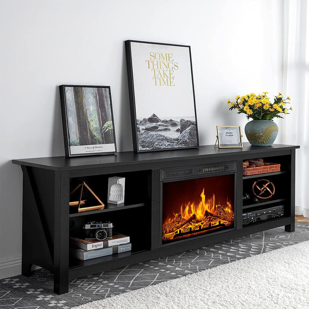 Fireplace TV Stand, Wood Texture Entertainment Center with 23'' Electric Fireplace, Farmhouse Entertainment Stand