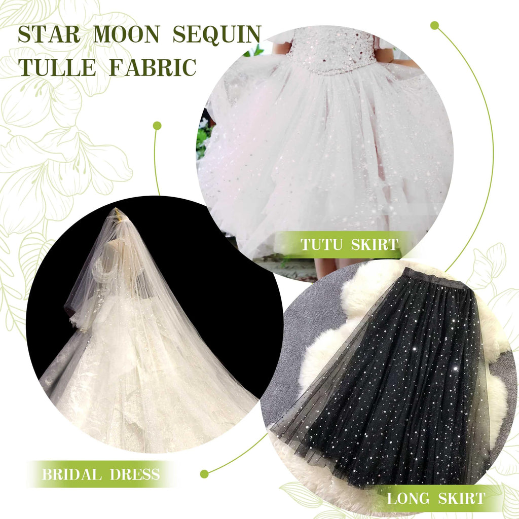 1 Yard Glitter Tulle, Star Moon Sequin, 54" Wide Lime Green