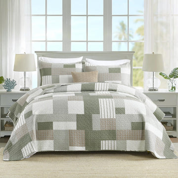 100% Cotton Quilts, Patchwork Plaid Quilt Bedding Set for All Season, Farmhouse Bedspreads Coverlet