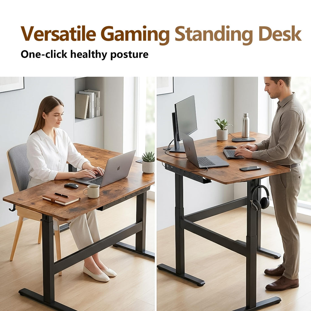 63 x 55 Inch L-Shaped Standing Desk, Electric Corner Workstation Brown