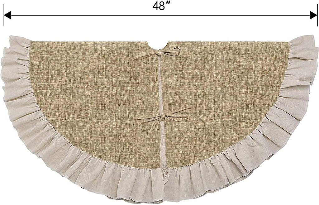 Burlap Fall Christmas Tree Skirt with Ruffle, 48'' Large Tree Decorations