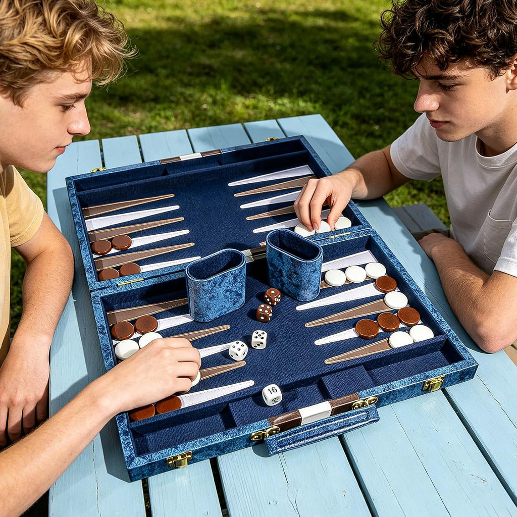 Backgammon Set for Adults, Travel Strategy Board Game Set with Leather Case