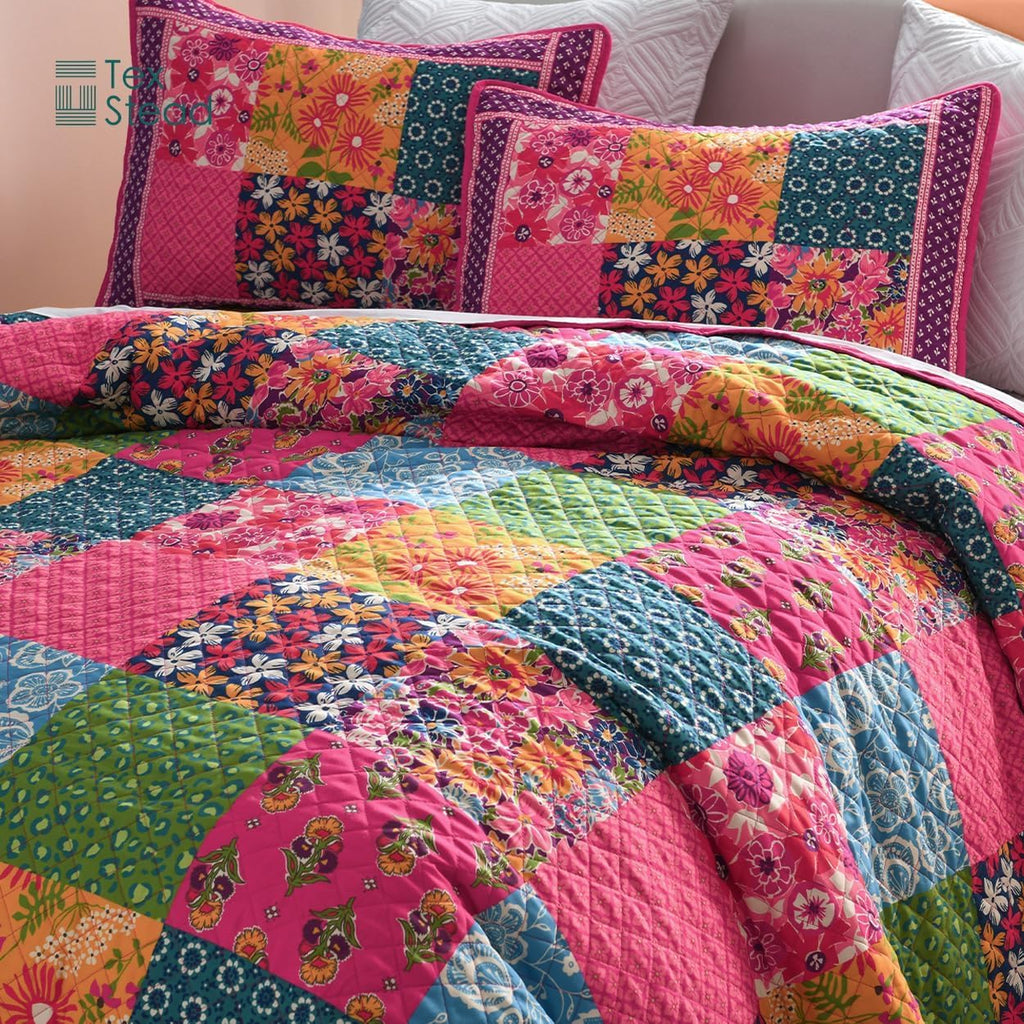 Quilt Set - Washed Quilted Patchwork Comforter Coverlet, Lightweight Breathable Bedspread for All Seasons