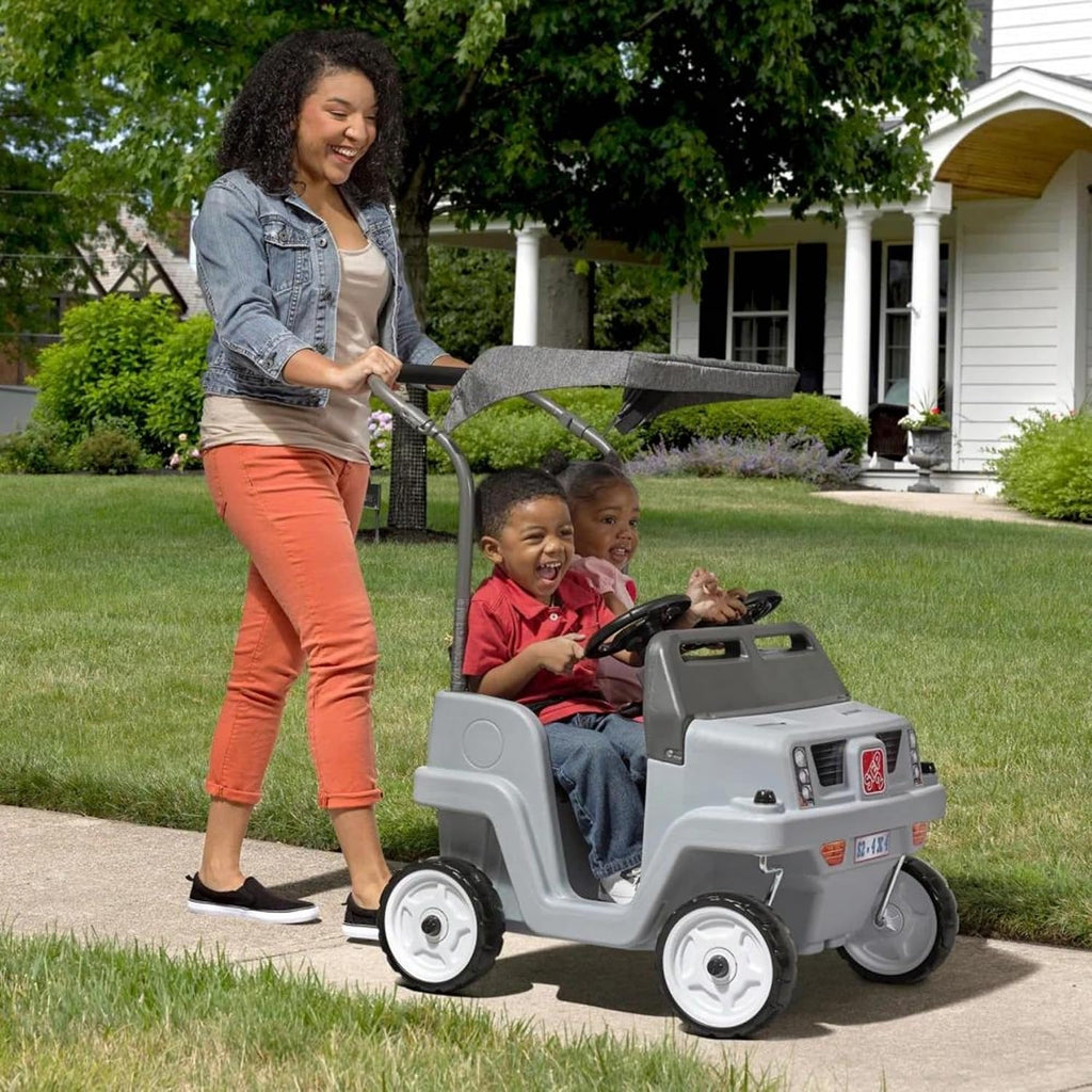 Side-by-Side Push Around SUV, Kids Push Car, 2 Seats, Stroller Substitute, Includes Seat Belts & Horns, Made