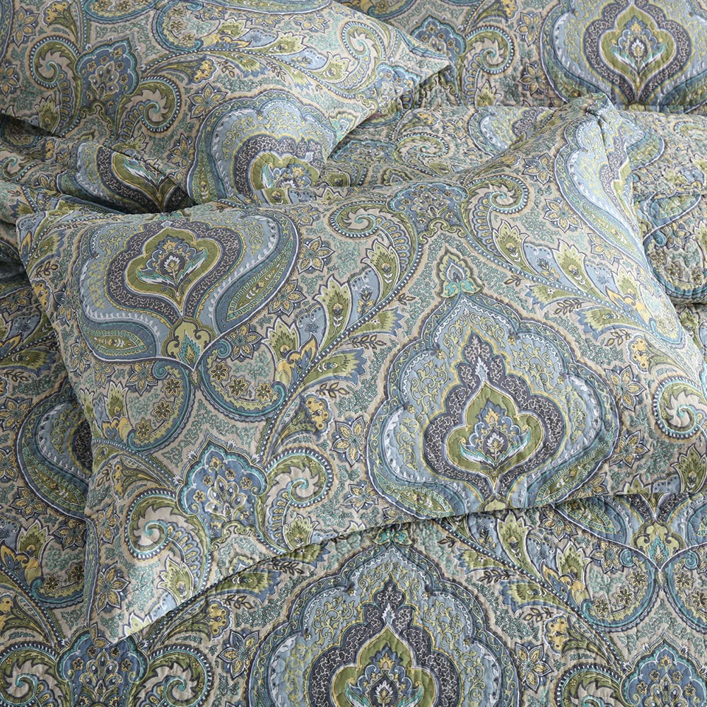 Bedspread Quilt Sets, 3 Pieces Reversible Comforter Coverlet Sets, Classical Damask Paisley