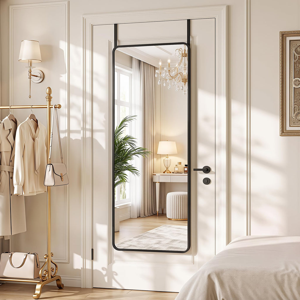 Full Length Mirror Over the Door&Wall Mounted, 58"x19" Door Mirror with Aluminum Alloy Frame, HD Shatterproof