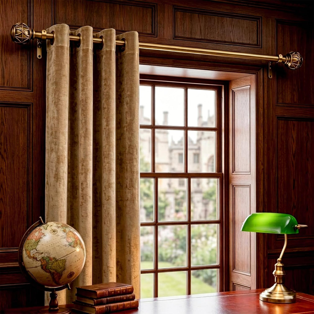 Antique Brass Curtain Rods for Windows 18 to 88 Inches,Adjustable Decorative Drapery Rods,Heavy Duty Curtain Rod with