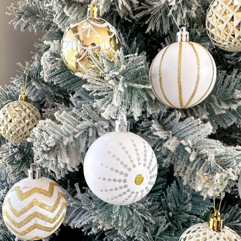 Christmas Balls Ornaments,60MM Gold&White Painted Shatterproof Festive Wedding Hanging Ornaments Christmas Tree - Set of 30