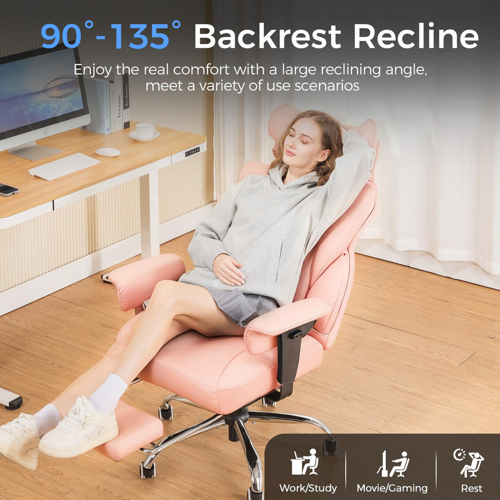 Big and Tall Gaming Chair 400lbs Heavy Duty Office Chair with Foot Rest & Ergonomic Pocket Spring Lumbar Support