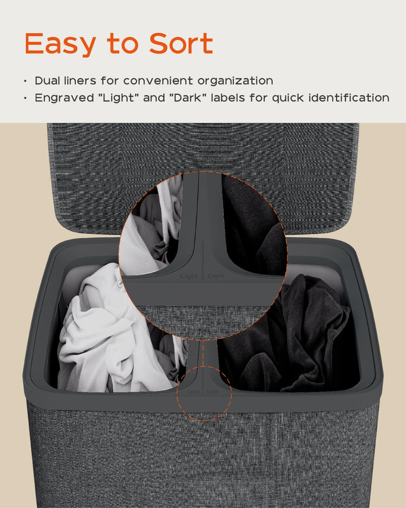 Laundry Basket with Lid, Laundry Hamper 2 Section, 170L collapsible Laundry Organizer, Easy Assembly, with Handles
