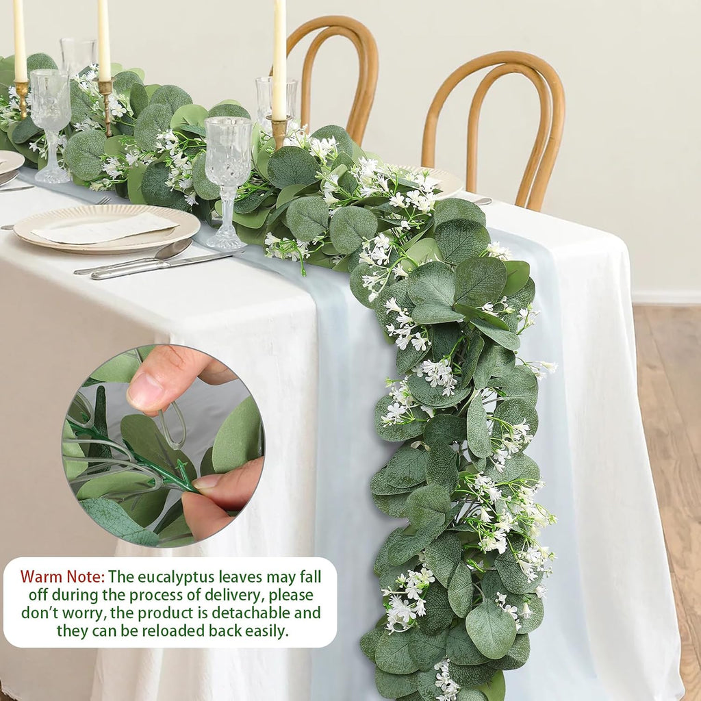 Eucalyptus Garland with White Flowers 4 Packs 5.9Ft Artificial Plants Vines - Set of 236