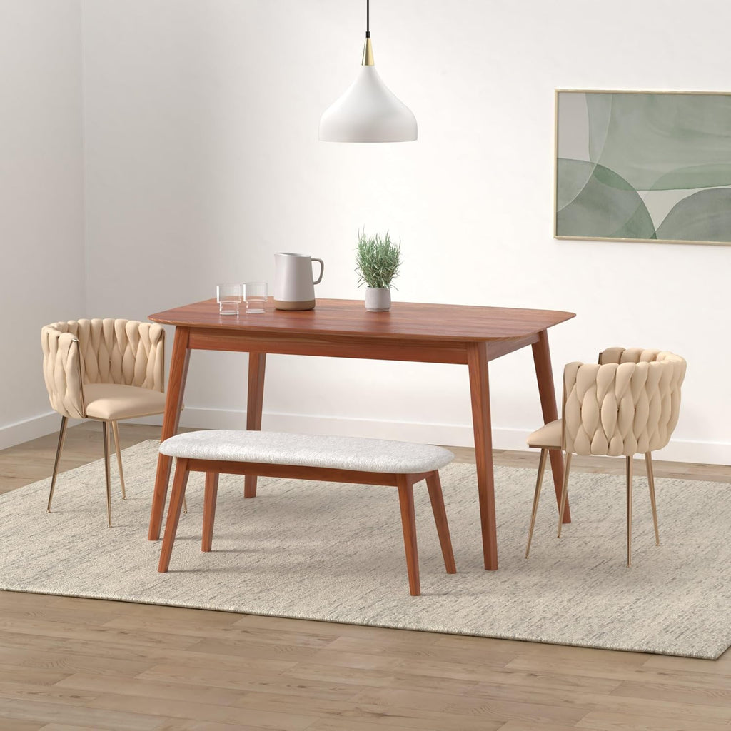 Woven Velvet Dining Chairs Set of 2, Upholstered Accent Chairs with Gold Metal Legs, Modern Dining Room Chairs