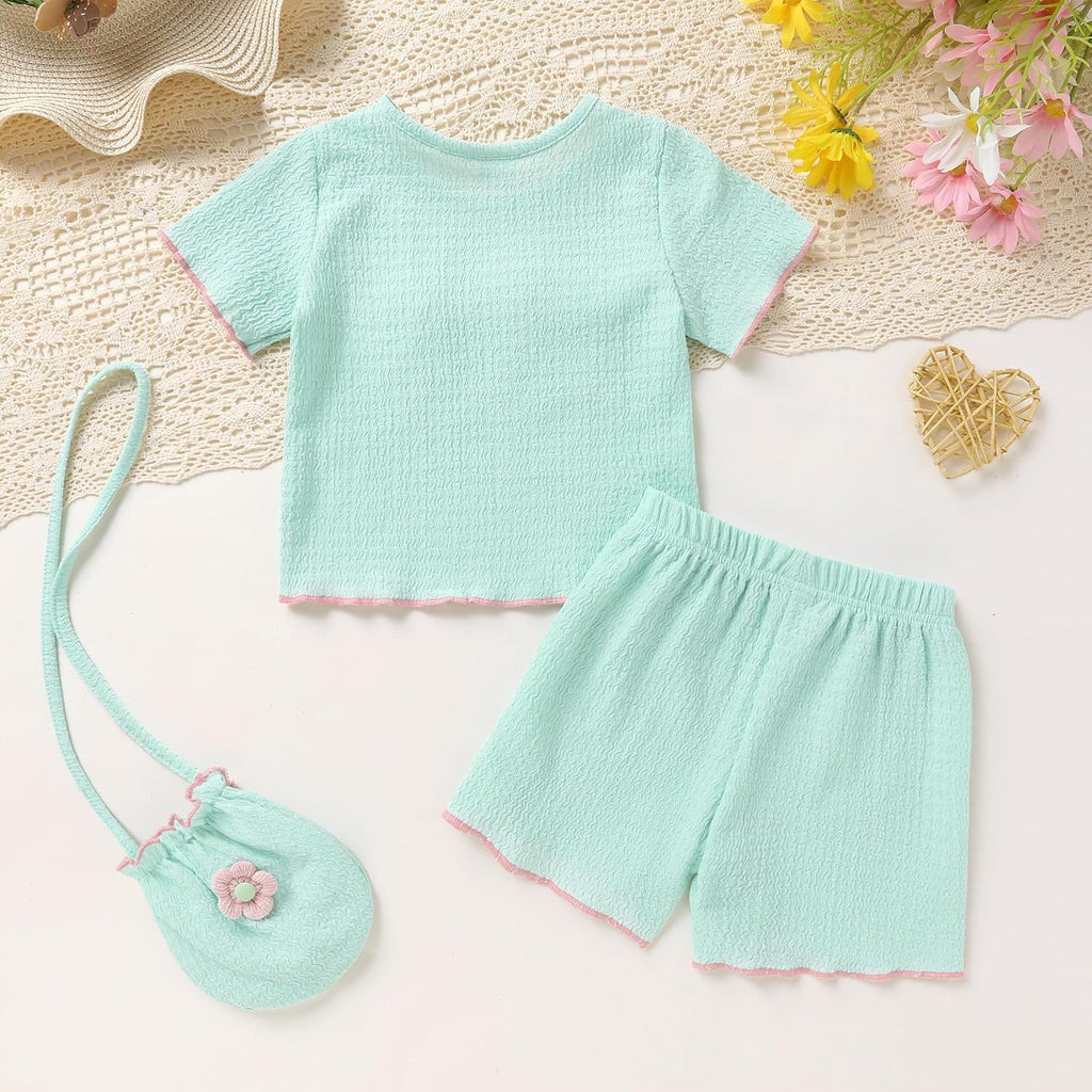 Toddler Baby Girl Clothes Summer Ruffle Short Set Flower Short Sleeves T-Shirt Tops + Shorts Cute Outfits Set