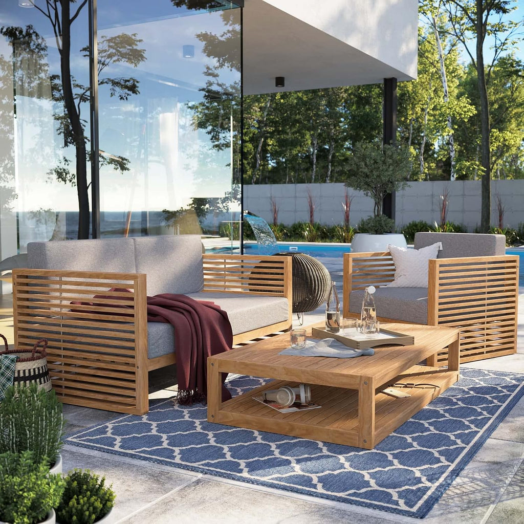 Carlsbad 3-Piece Teak Wood Outdoor Patio Set in Natural Gray