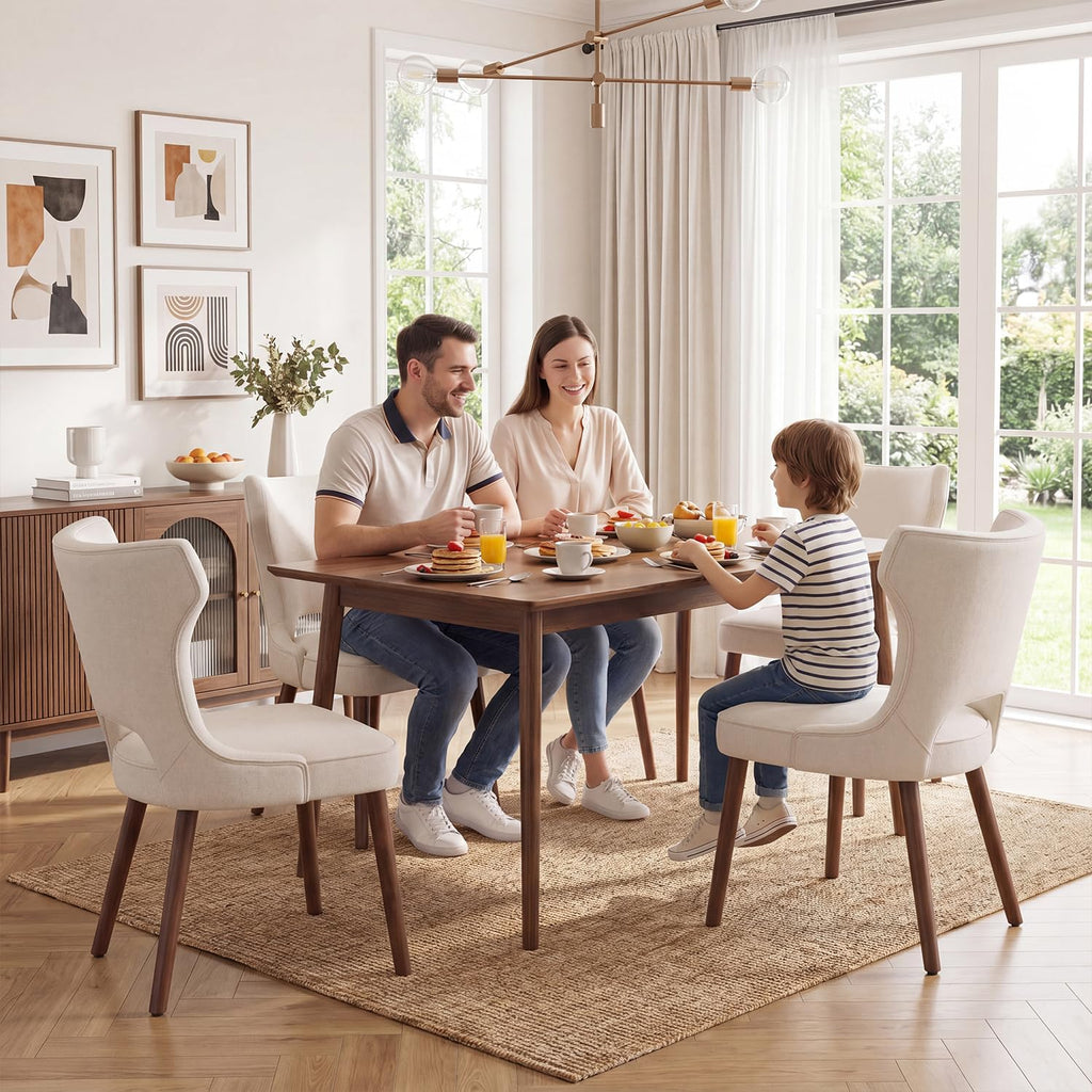 Wooden Dining Chairs Set of 4, Mid Century Dining Room Chairs with Solid Wood Legs, Upholstered Fabric Kitchen Chairs