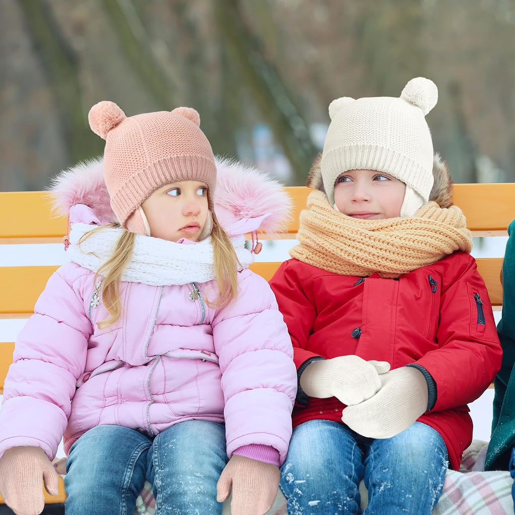 Unisex Winter Baby Toddler Hat Glove Set Warm Fleece Knitted Beanie Cap Beanie Mitten, 1-4 Years