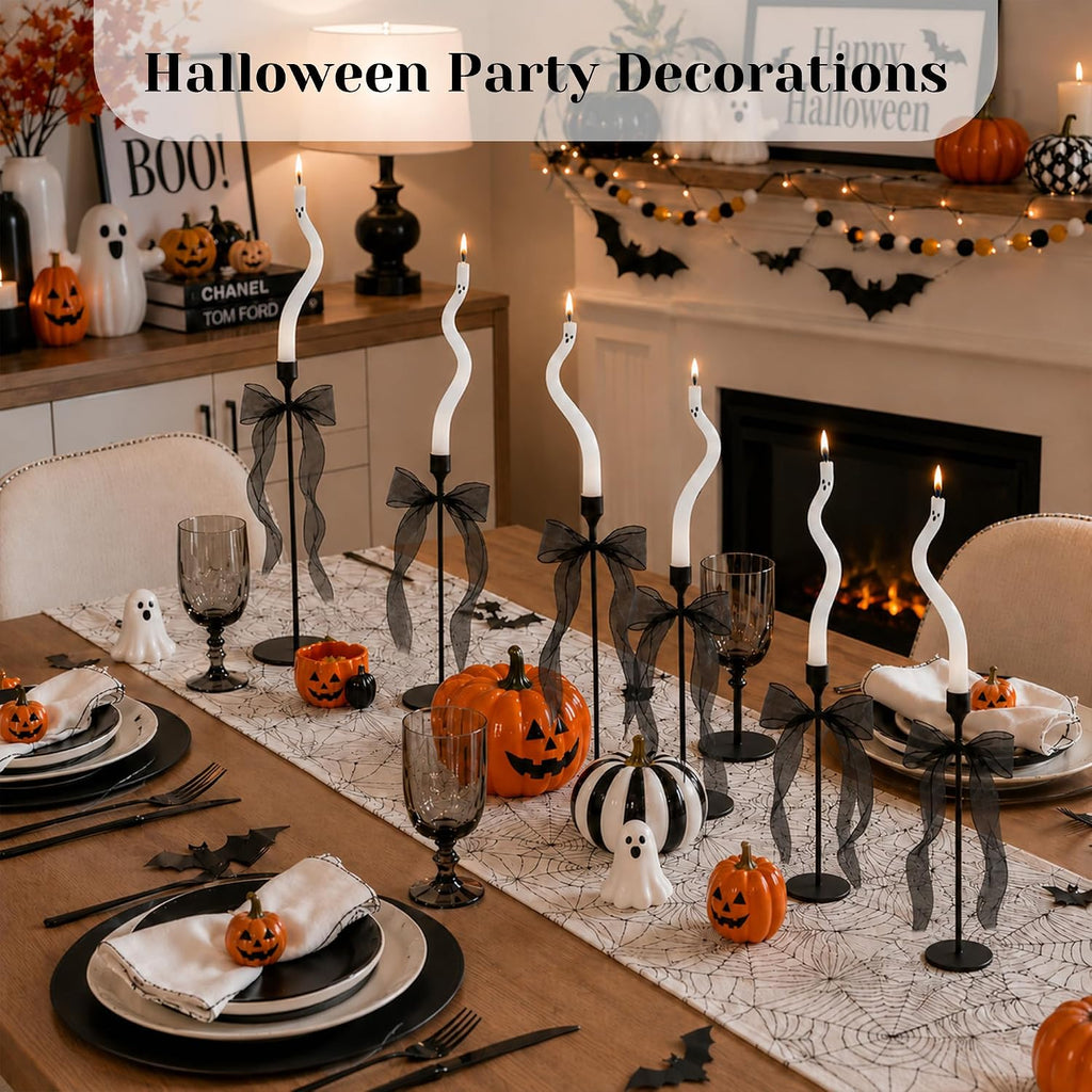 Halloween Decorations indoor- Twisting Ghost Candles Decor with Candle Holders,Ribbons,Vintage Candlestick - Set of 3
