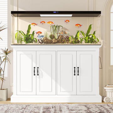 55-75 Gallon Fish Tank Stand, 880LBS Capacity, Built-in Charging Station & Power Outlets, 4 Cabinets, Storage Drawer