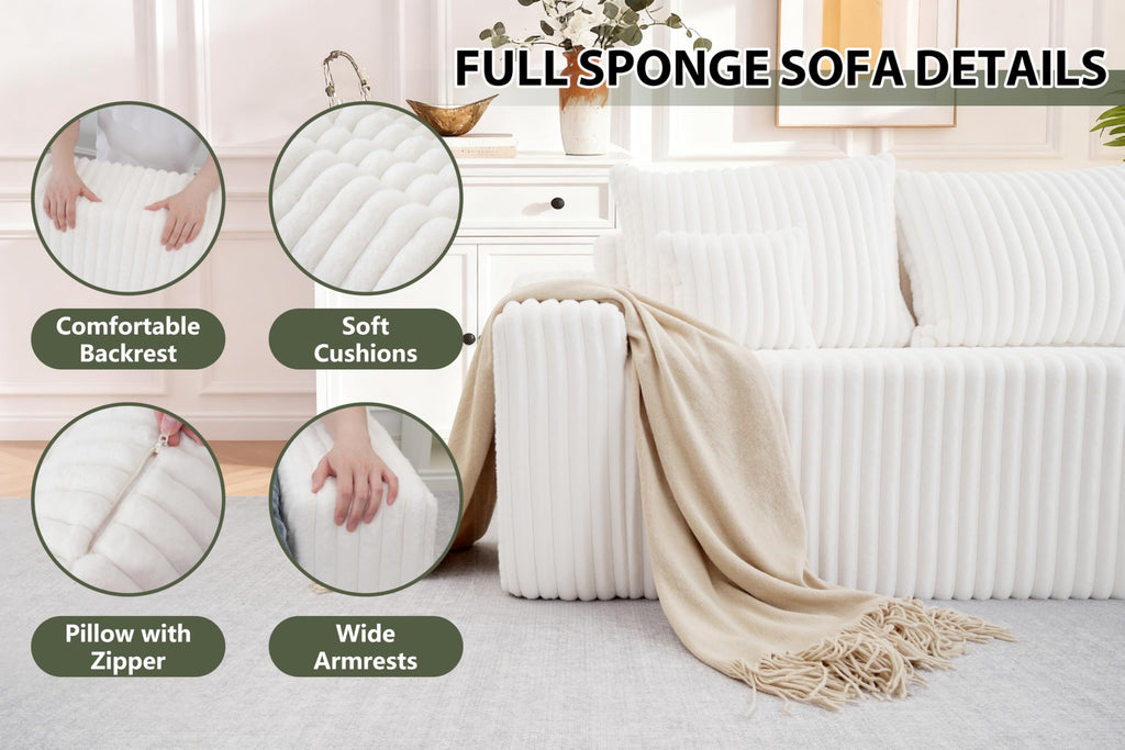94'' Cloud Sectional Couch, Boneless Sofa with Deep Seat, Modular Comfy L-Shape Couch with Chaise Bedroom, No