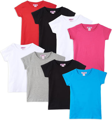 Girls' Pack Cotton T-Shirts, Crew Neck Short Sleeve Tees